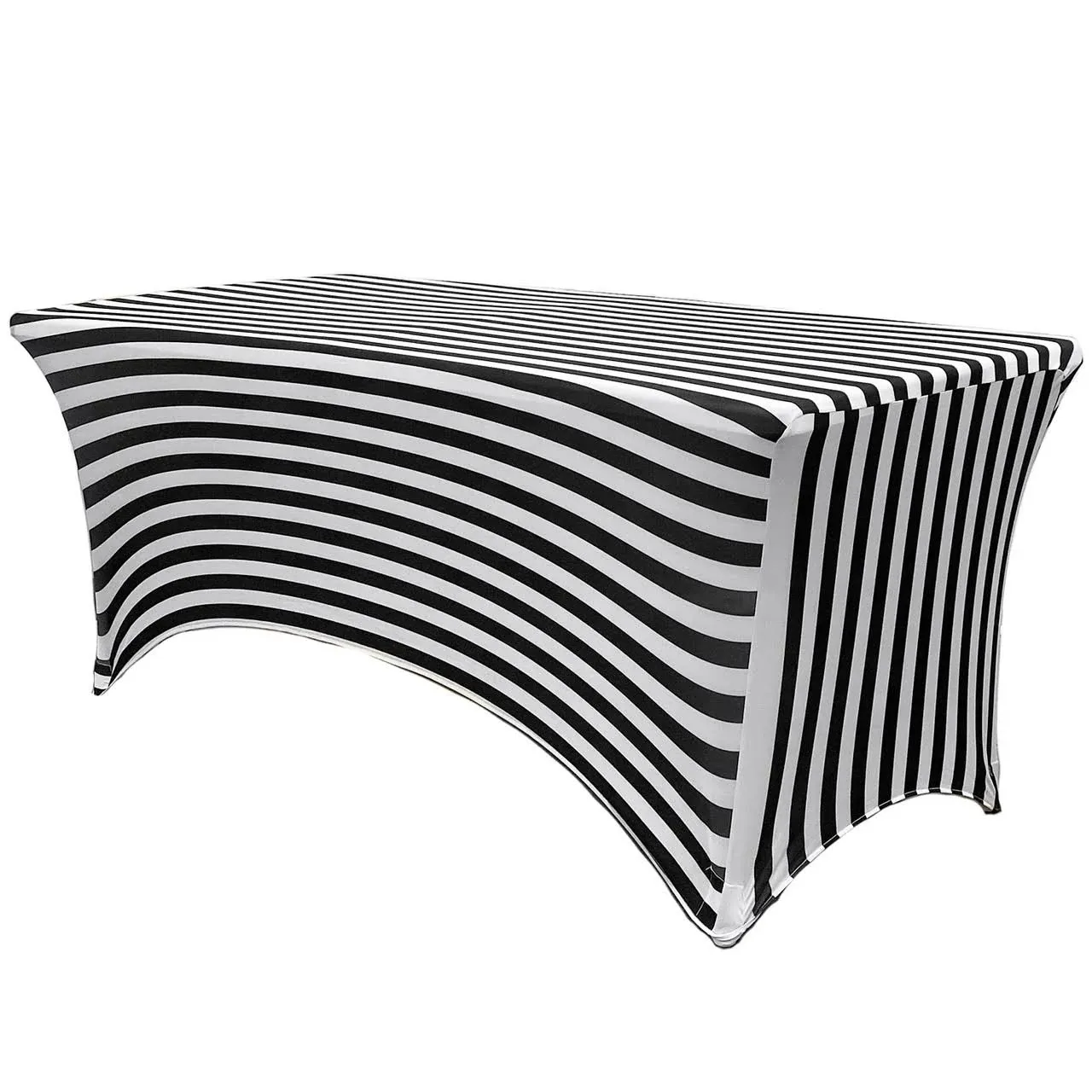 YOUR CHAIR COVERS Rectangular Spandex Table Covers 4ft Fitted Tablecloth Wedding Event Patio Table Decorations Elastic Fabric Stretch Table Covers for 4 ft Folding Table (Black and White Striped)