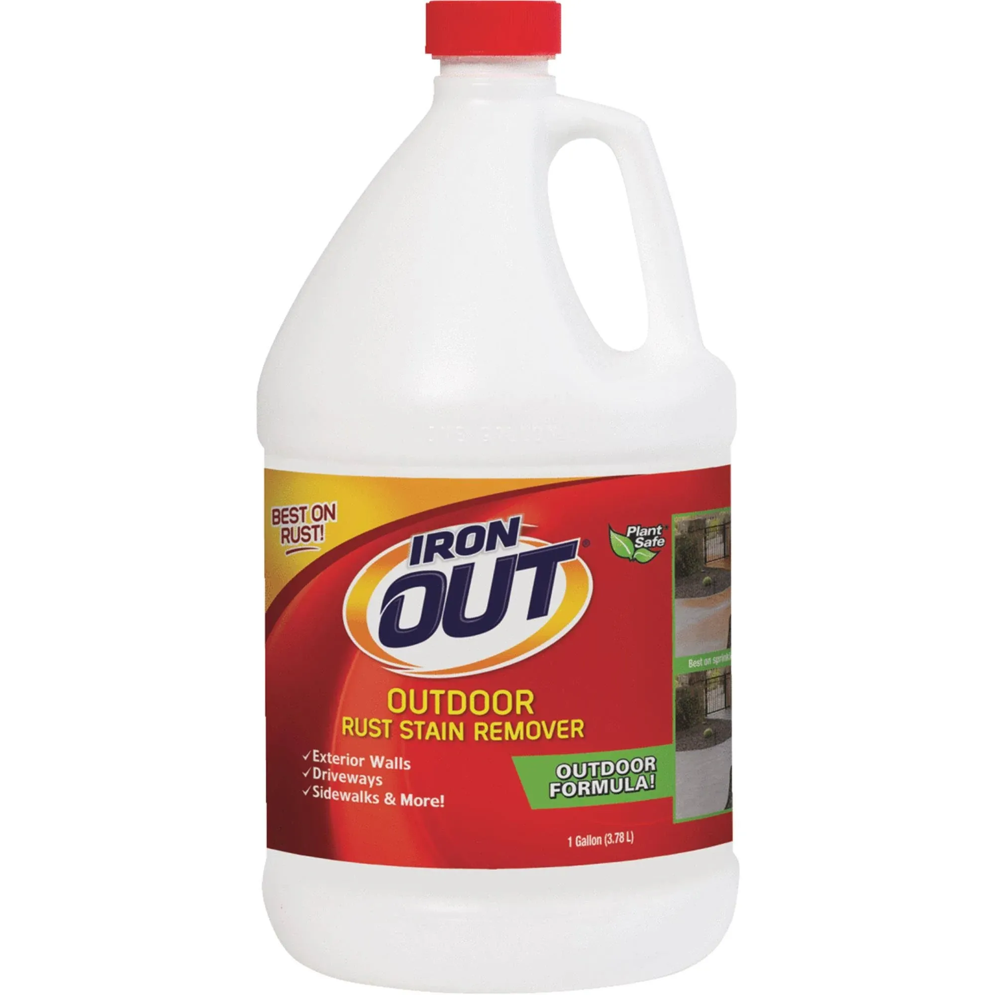 Iron OUT Liquid Rust Stain Remover, Pre-mixed, Quickly Removes Rust Stains from Concrete, Vinyl and Other Outdoor Surfaces, No Scrubbing, Safe to Use, 1 GallonIron OUT Liquid Rust Stain Remover, Pre-mixed, Quickly…