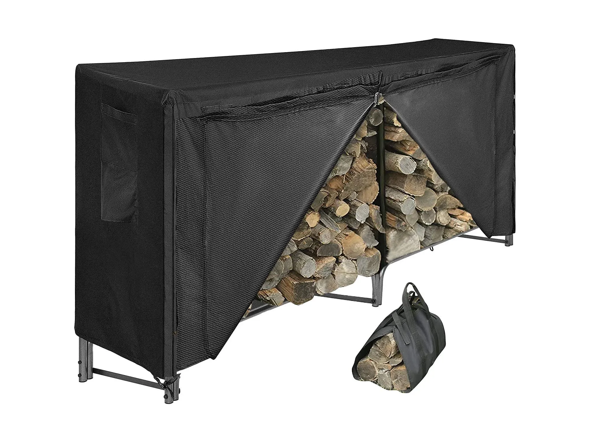 8ft Heavy Duty Indoor Outdoor Firewood Storage Log Rack with Waterproof Cover 