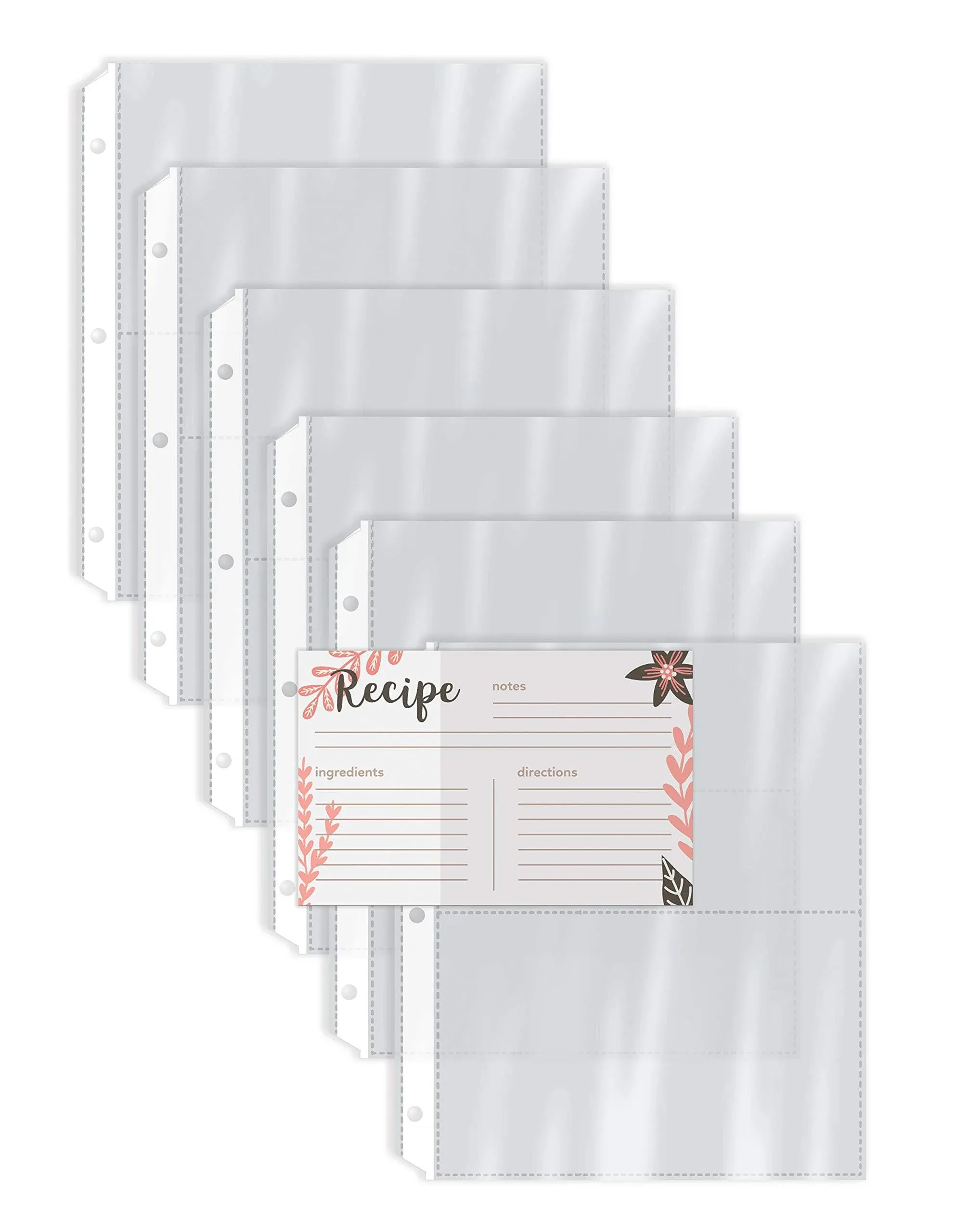 Recipe Card Page Protectors 50 Count 4 x 6 Inch Pockets 2 Pockets Per Page Clear