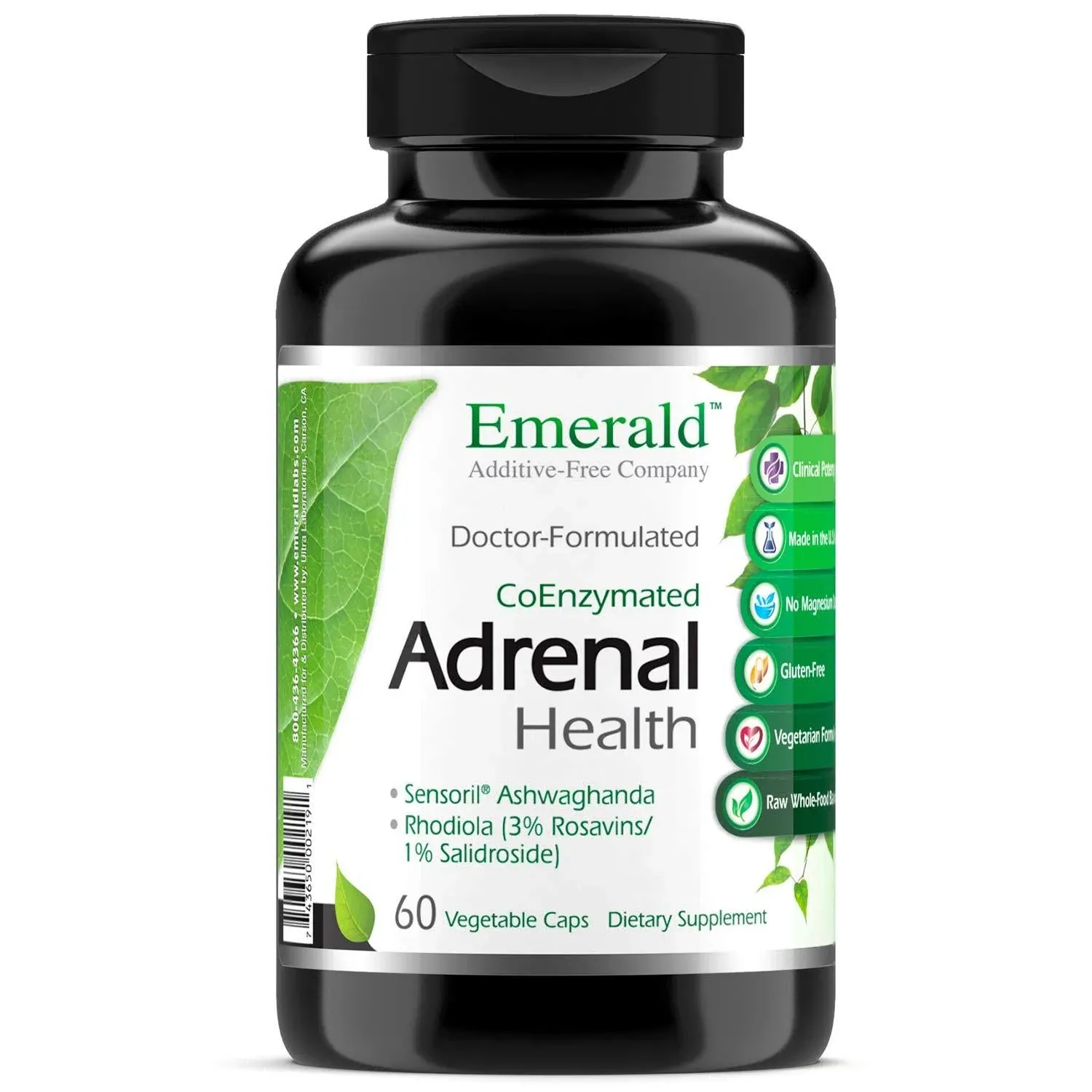 EMERALD LABS Adrenal Health - Stress Relief, Energy Support & Restorative Sleep with Sensoril Ashwagandha, B Vitamins, Rhodiola & More* - Gluten-Free - 60 Vegetable Capsules (30-Day Supply)