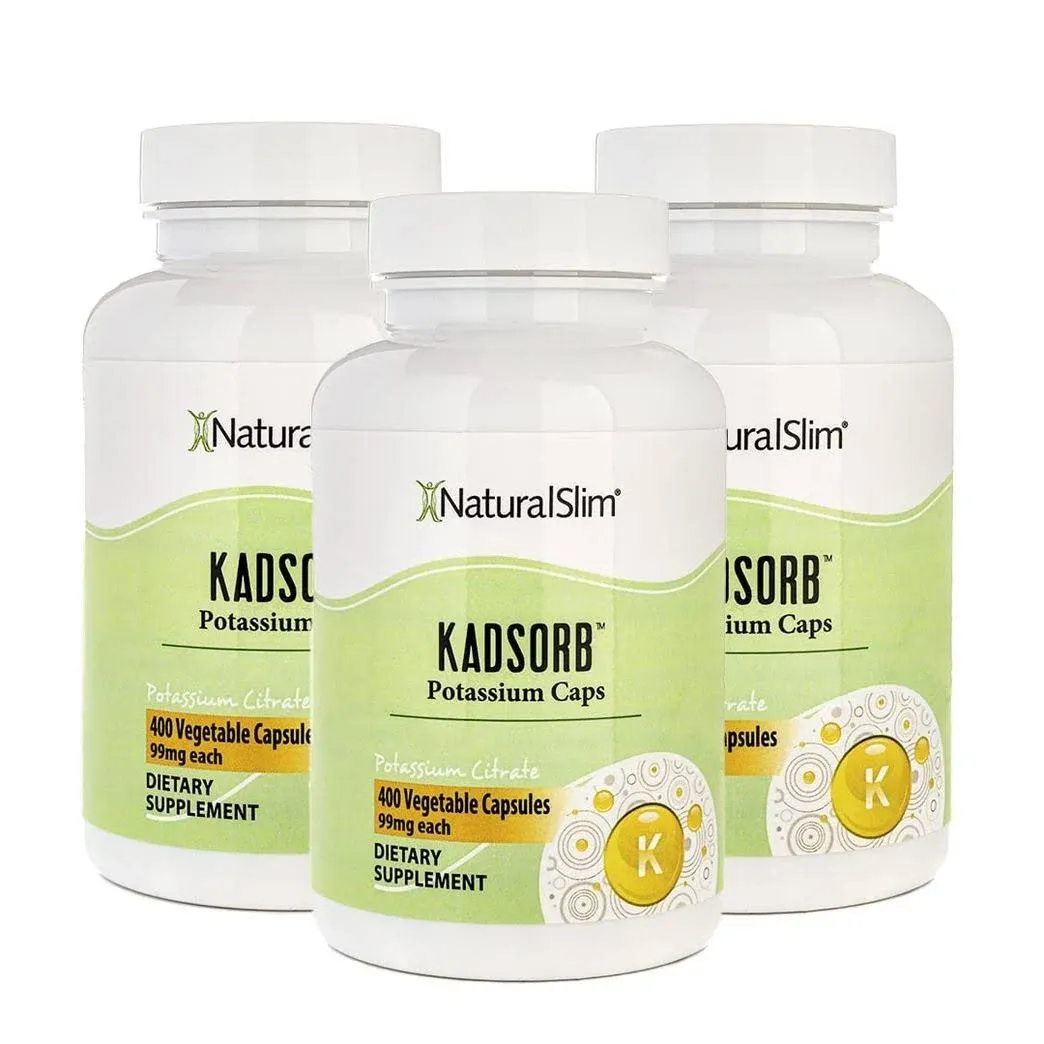 NaturalSlim Kadsorb Natural Potassium Citrate - Supports Electrolyte Balance & Normal PH, Non-GMO & Gluten-Free, Absorbable Potassium Supplement with Essential Minerals - 99 mg 400 Capsules (Solo)