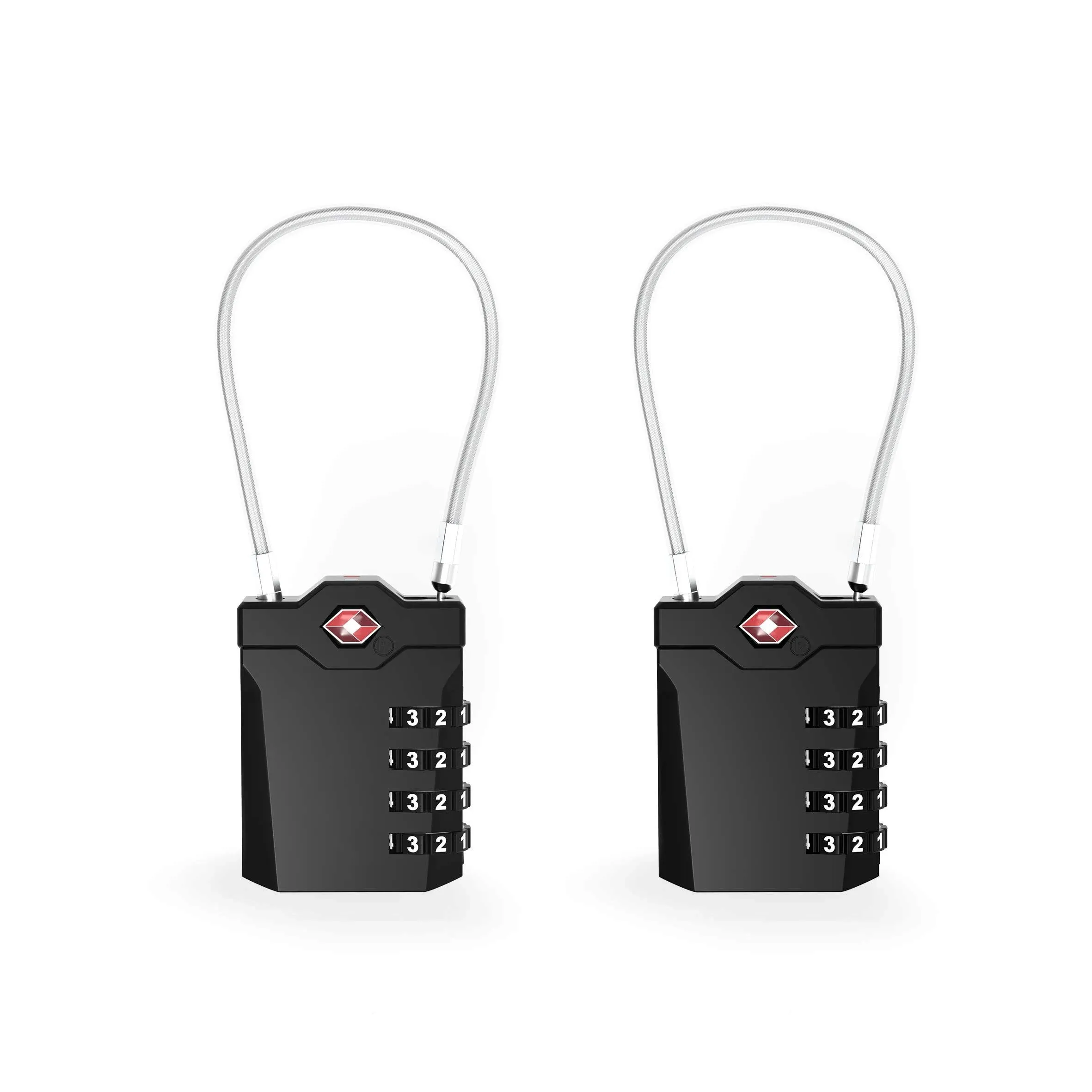 TSA Approved Locks for Luggage, 2 Pack Combination Travel Steel Cable Lock, Re-settable 4 Digit Padlocks with Inspection Indicator, Alloy Body Keyless Padlock for Lockers, Backpacks, Bags - Black