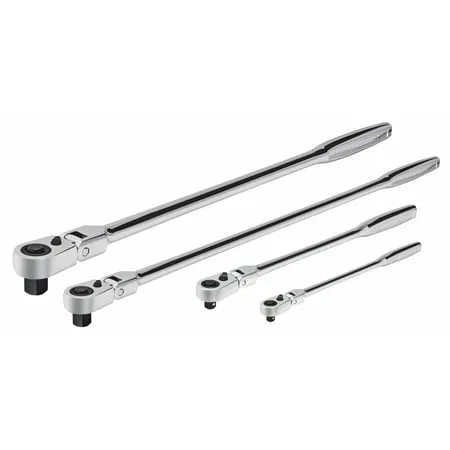 Powerbuilt 4 Piece 72 Tooth Pro Tech Long Reach Flex Head Ratchet Set with Contour Handles - 240238