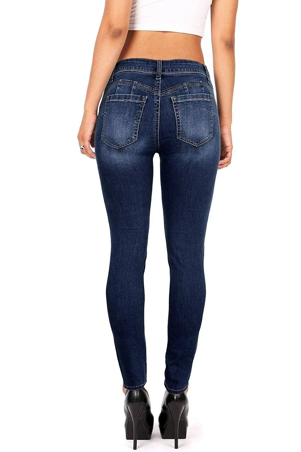 Wax Women's Juniors Basic Stretchy Fit Skinny Jeans Pants Dark Denim / 7