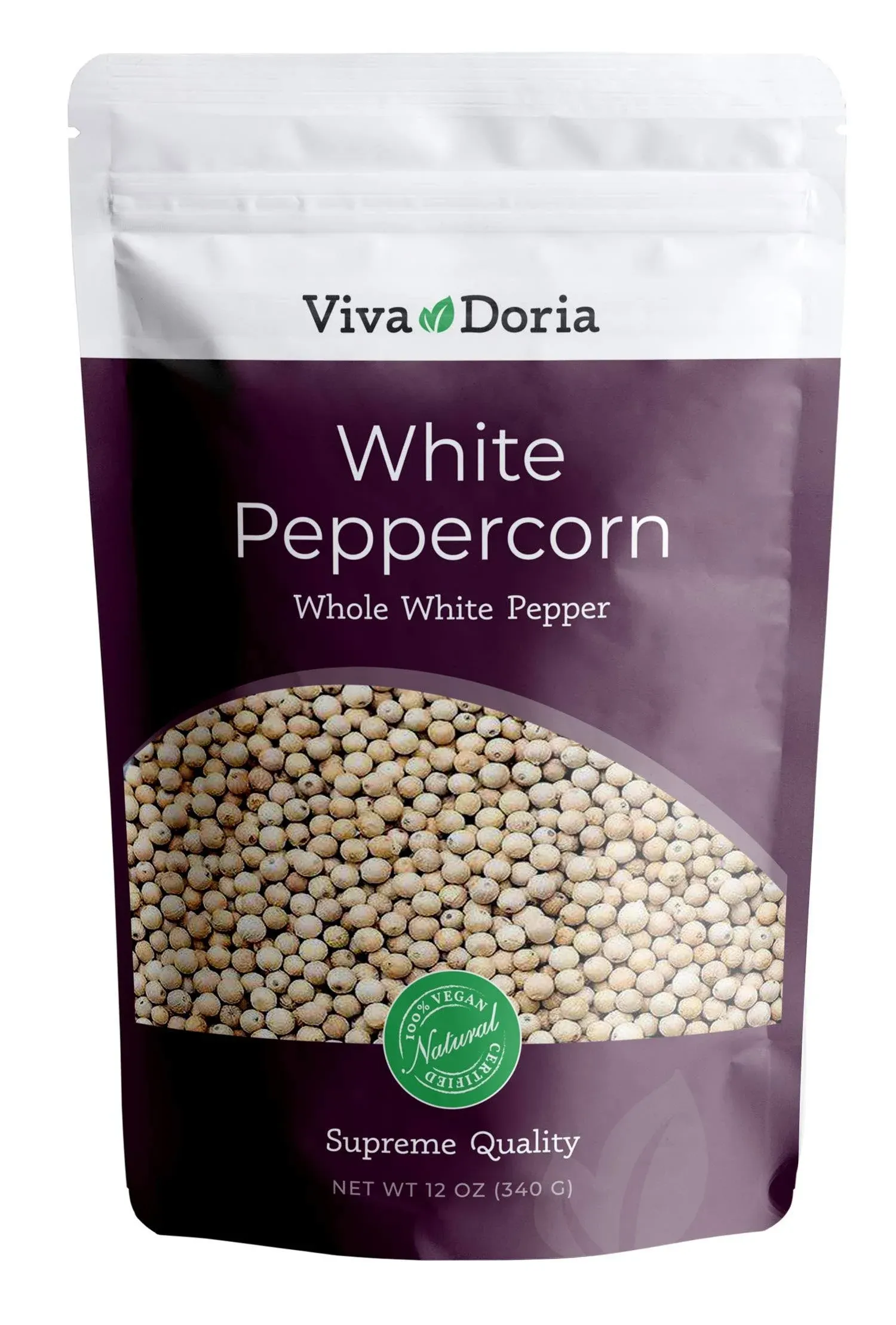 Viva Doria White Peppercorn, Whole White Pepper, 12 Oz For Grinder Refill