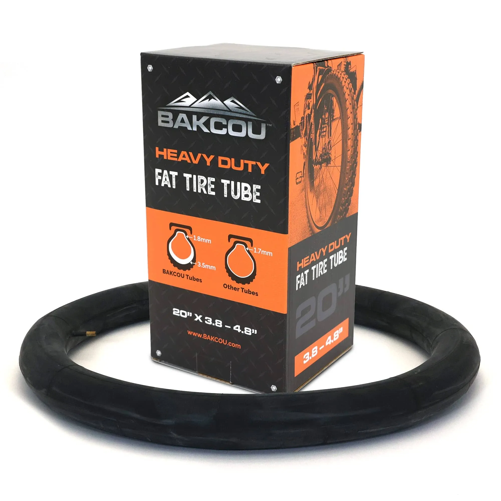 Bakcou Fat Tire Bike Tube, 26, 24, 20 x 4 Inch, Heavy Duty, Schrader Valve, Black. Perfect for e Bike, Fat tire Electric Mountain Bike or Any Bike.