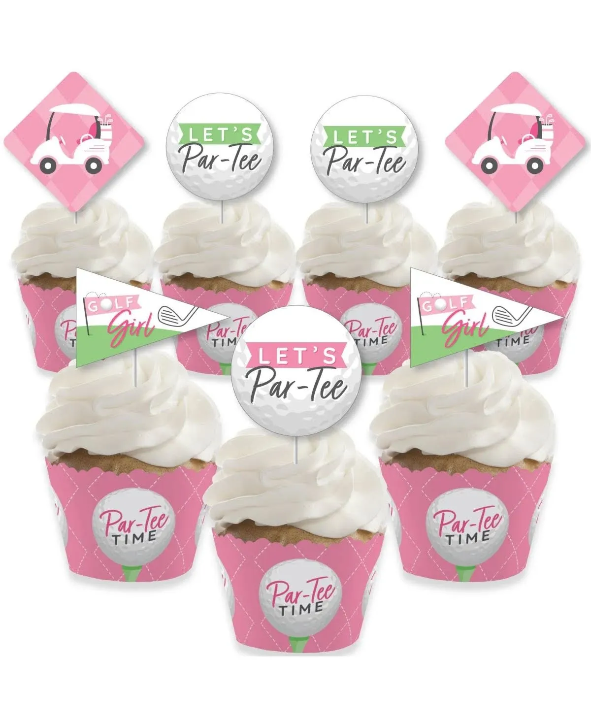 Big Dot of Happiness Golf Girl - Cupcake Decoration - Pink Birthday Party or Baby Shower Cupcake Wrappers and Treat Picks Kit - Set of 24