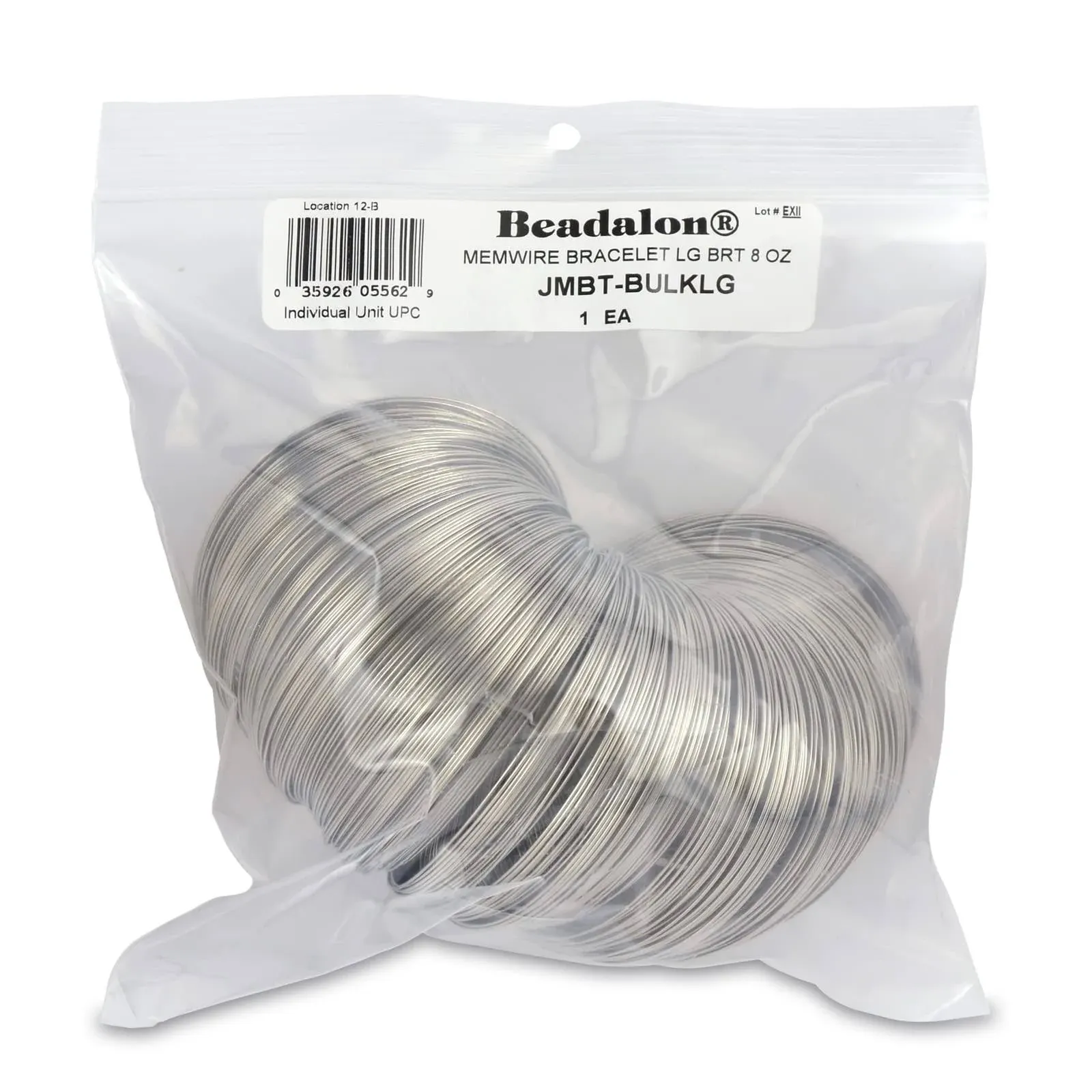 Beadalon Remembrance Stainless Steel Memory Wire, Round, Bracelet, Large, Bright, 8 oz, Approx. 480 coils