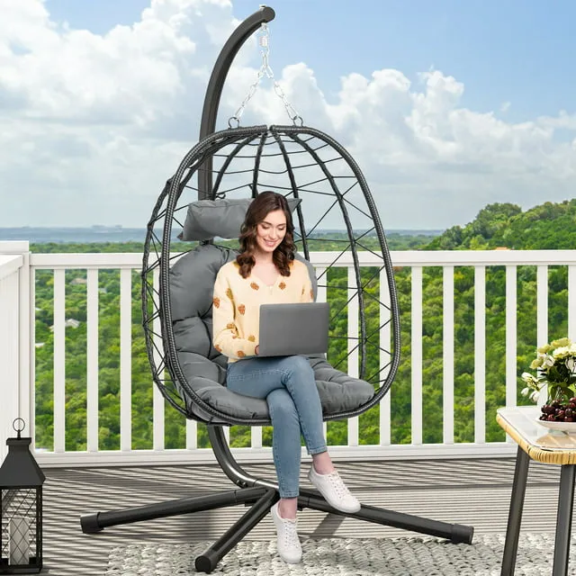 NICESOUL® Egg Chair with Stand Outdoor Hanging Chair Swings for Outside Wicker Hanging Chair for Teen Bedroom Reading Egg Chairs