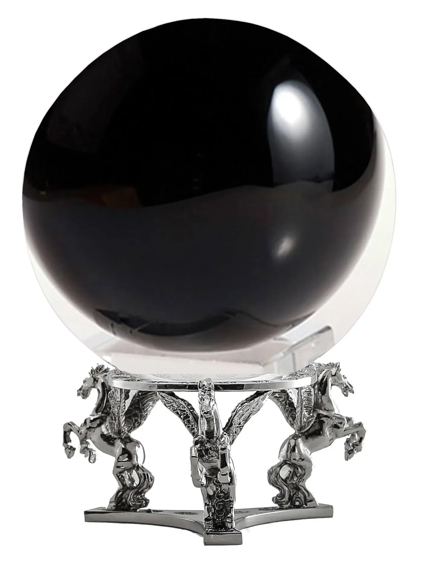 Amlong Crystal Black Crystal Ball 130mm (5 inch) Including Silver Pegasus Stand