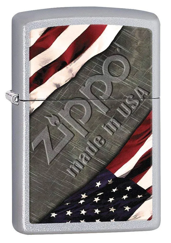 Zippo Lighter: American Flag and Metal - Satin Chrome 77001