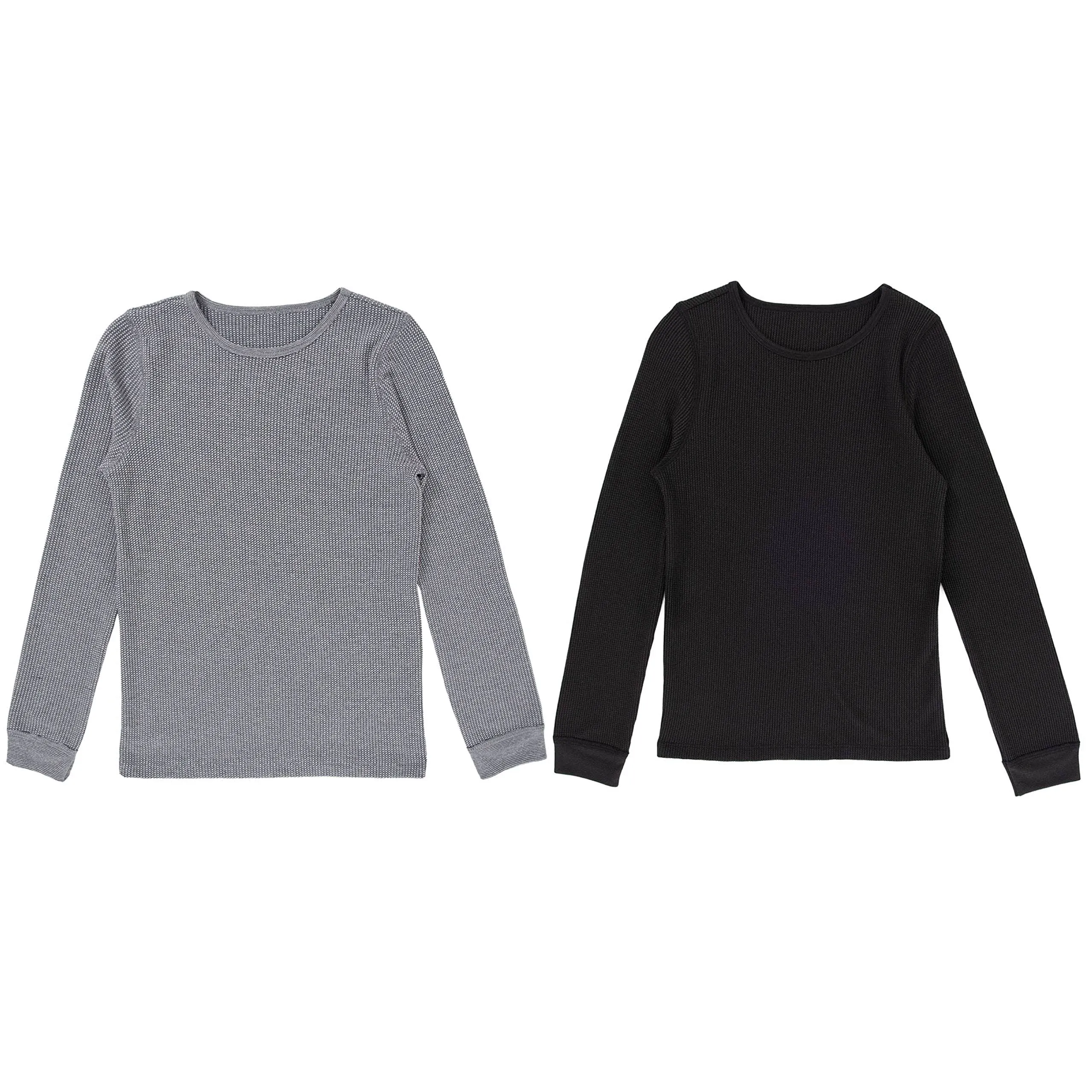 Fruit of the Loom Girls&#039; Premium 2-Pack Thermal Waffle Crew Top, Black/Heather