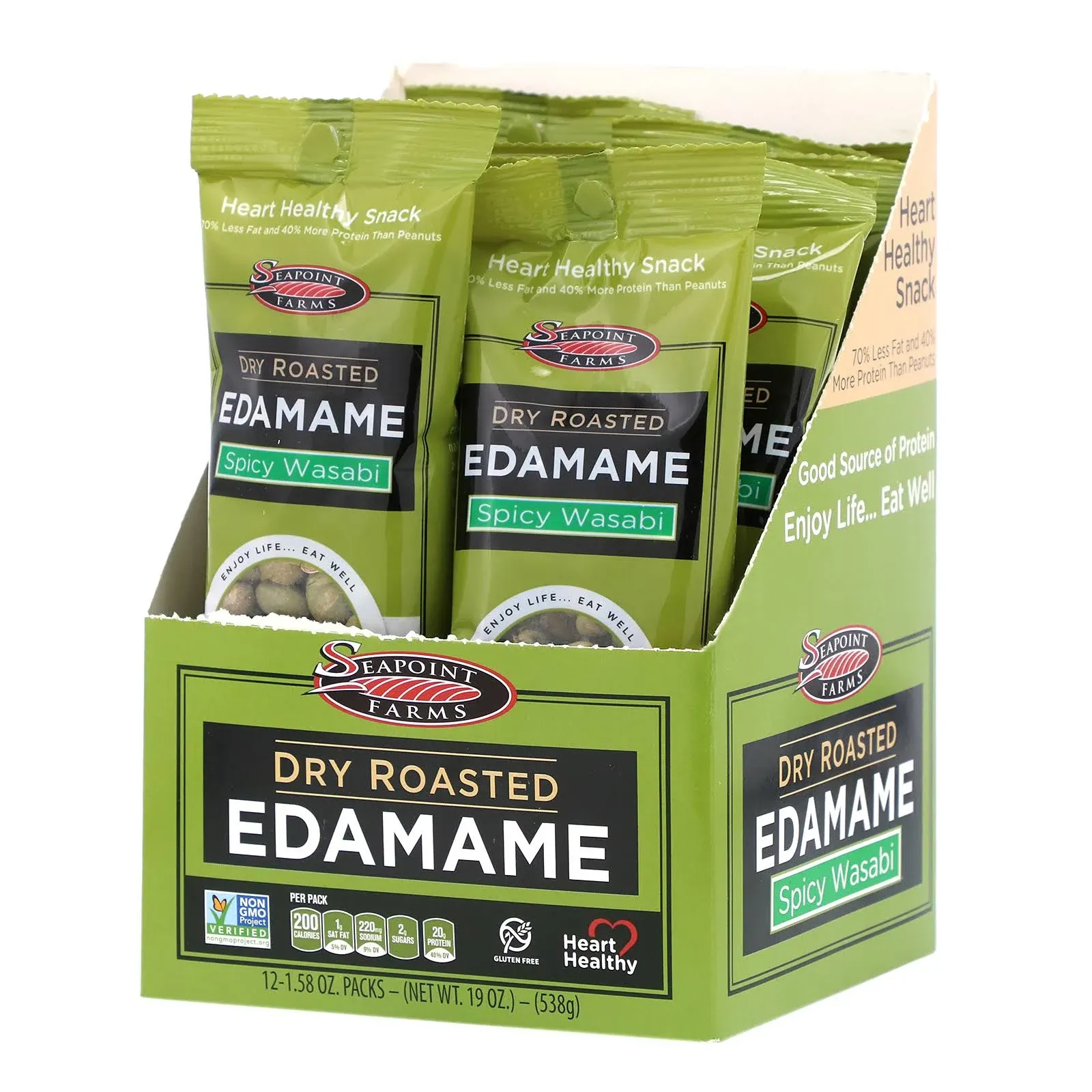 Seapoint Farms Edamame, Dry Roasted, Wasabi - 12 pack, 1.58 oz packs