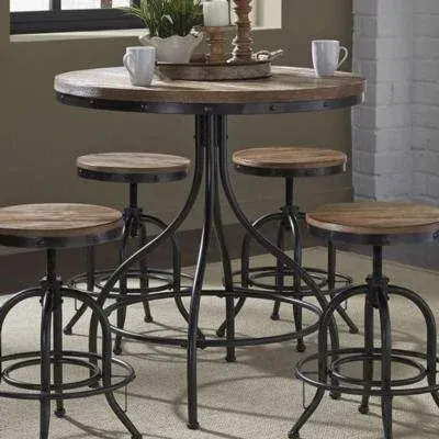 Liberty Furniture Vintage Metal Pub Table, Weathered Gray/Black