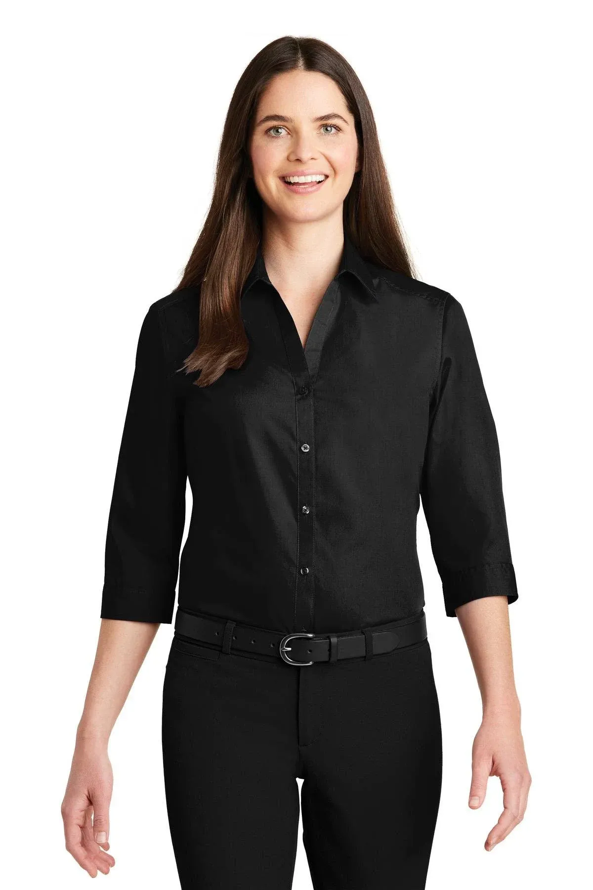 Port Authority Ladies 3/4-Sleeve Carefree Poplin Shirt