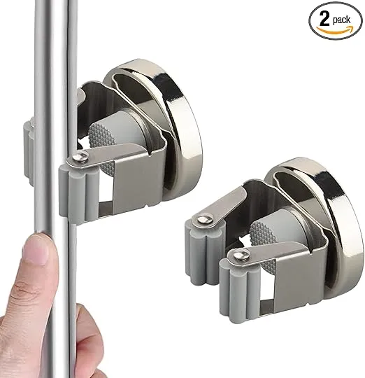 MUTUACTOR Heavy Duty Magnetic Hooks,Strong Magnetic Mop Broom Holder Wall Mount,No Drilling Movable Broom Clip Mop Rack for Garage Kitchen Laundry Tools Organizer and Management(2packs,Silver)MUTUACTOR Heavy Duty Magnetic Hooks,Strong Magnetic Mop Broom 