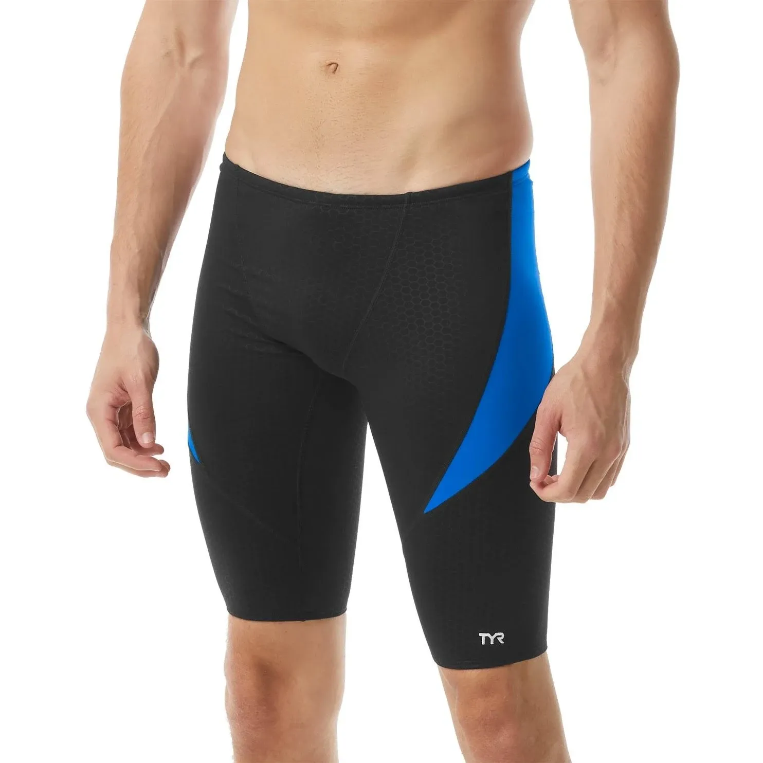 TYR Shexa7a Men's Hexa Curve Splice Jammer Swimsuit - Black/Blue, 36