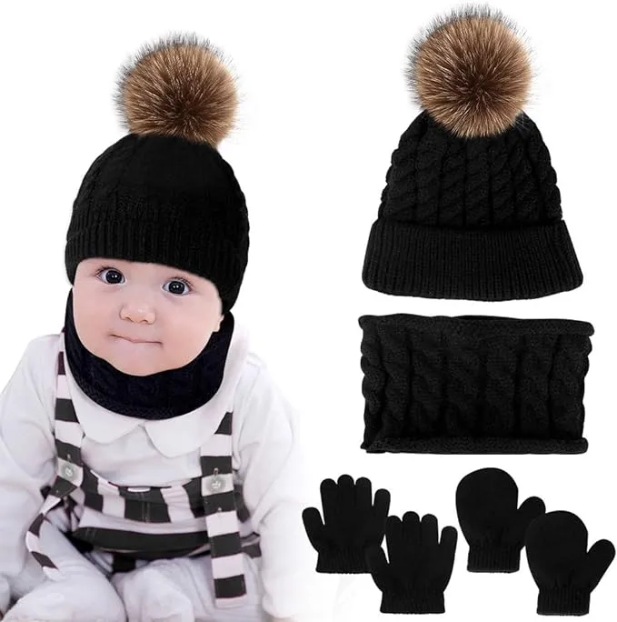 Hicdaw 6pcs Toddler Baby Winter Hat Scarf Kids Warm Knitted Hat for Beanie Scarf ...