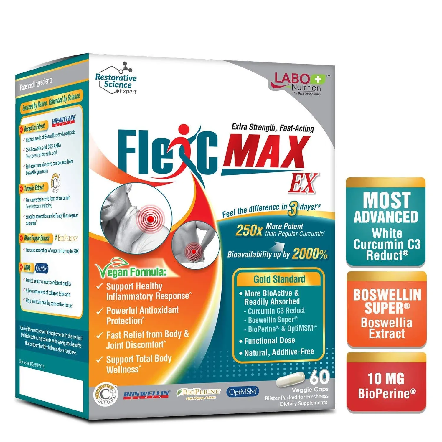 LABO Nutrition FlexC MAX EX, Anti-Inflammat<wbr/>ory &amp; Antioxidation, Body Pain Relief