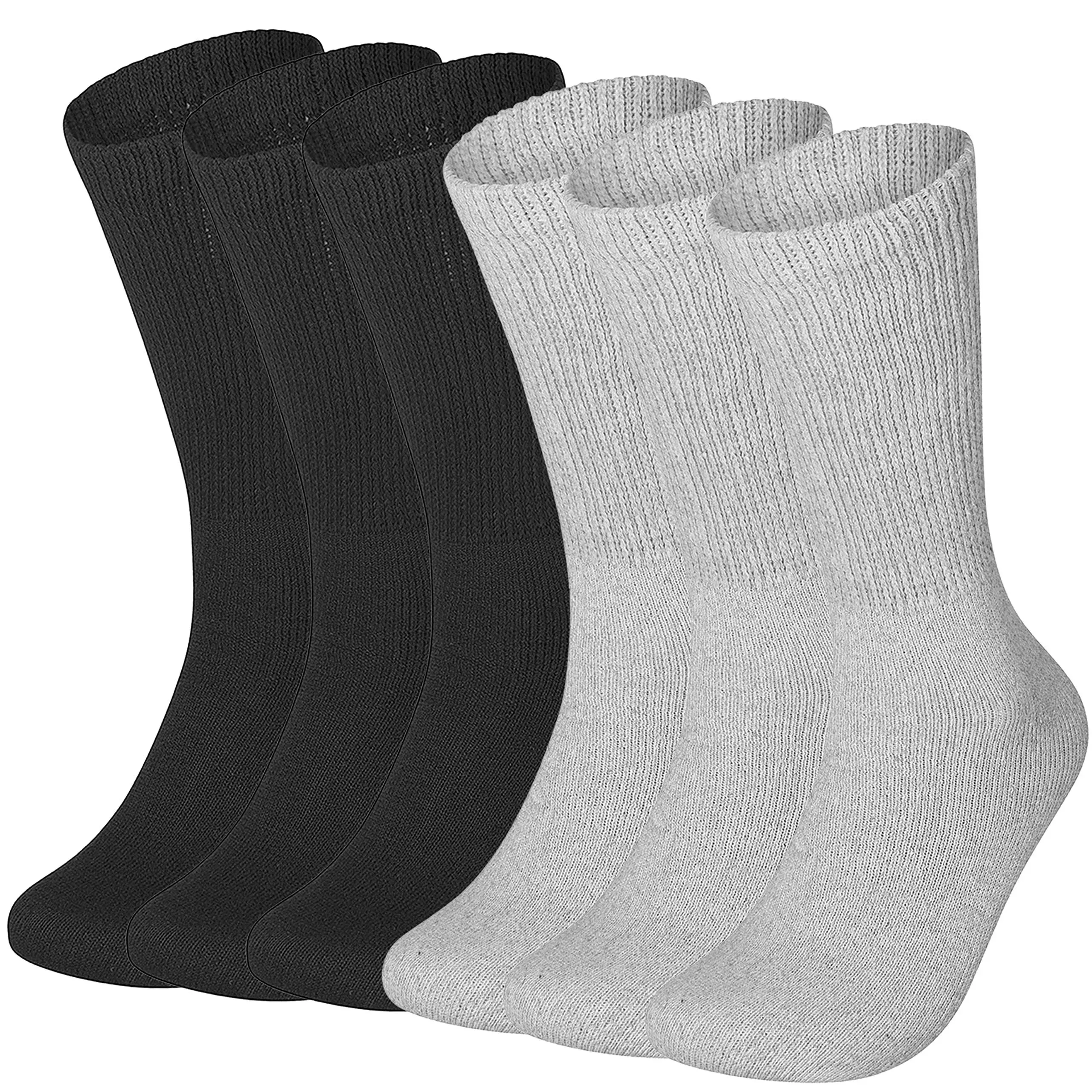 Special Essentials 6 Pairs Non-Binding Cotton Diabetic Crew Socks with Extra Wide Top for Men and Women