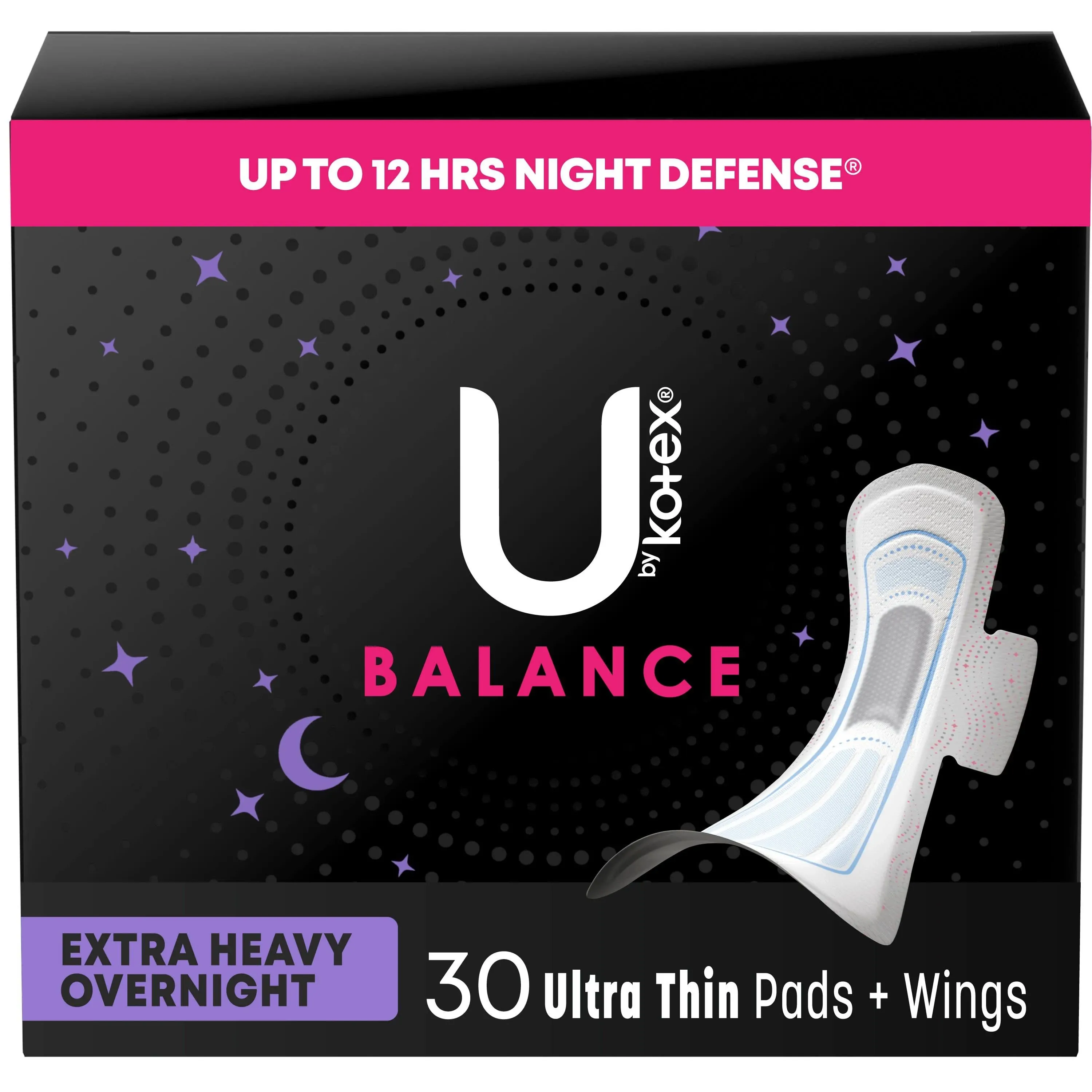 U by Kotex Balance Ultra Thin Overnight Pads with Wings