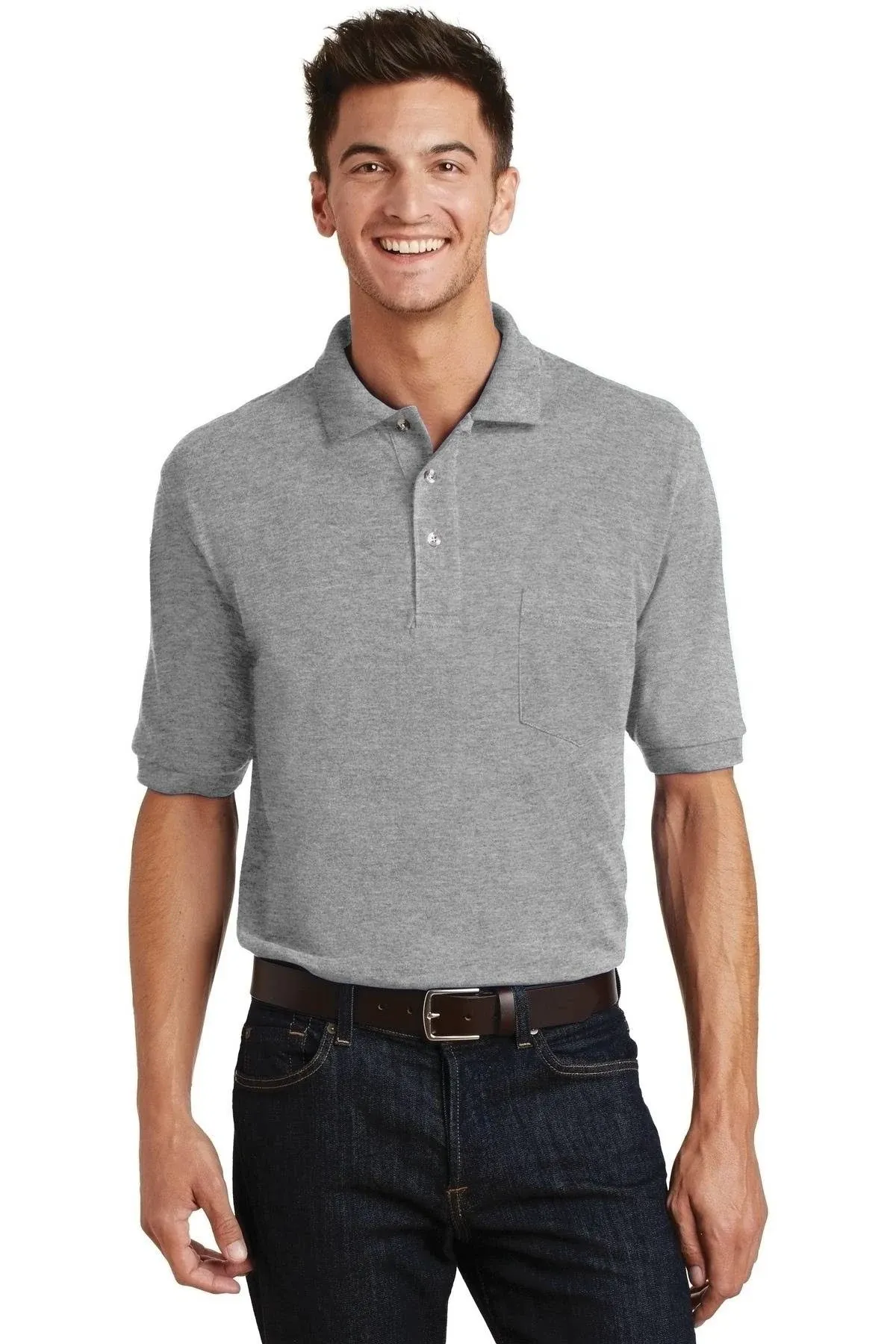 Port Authority K420P Heavyweight Cotton Pique Polo with Pocket - Oxford - S