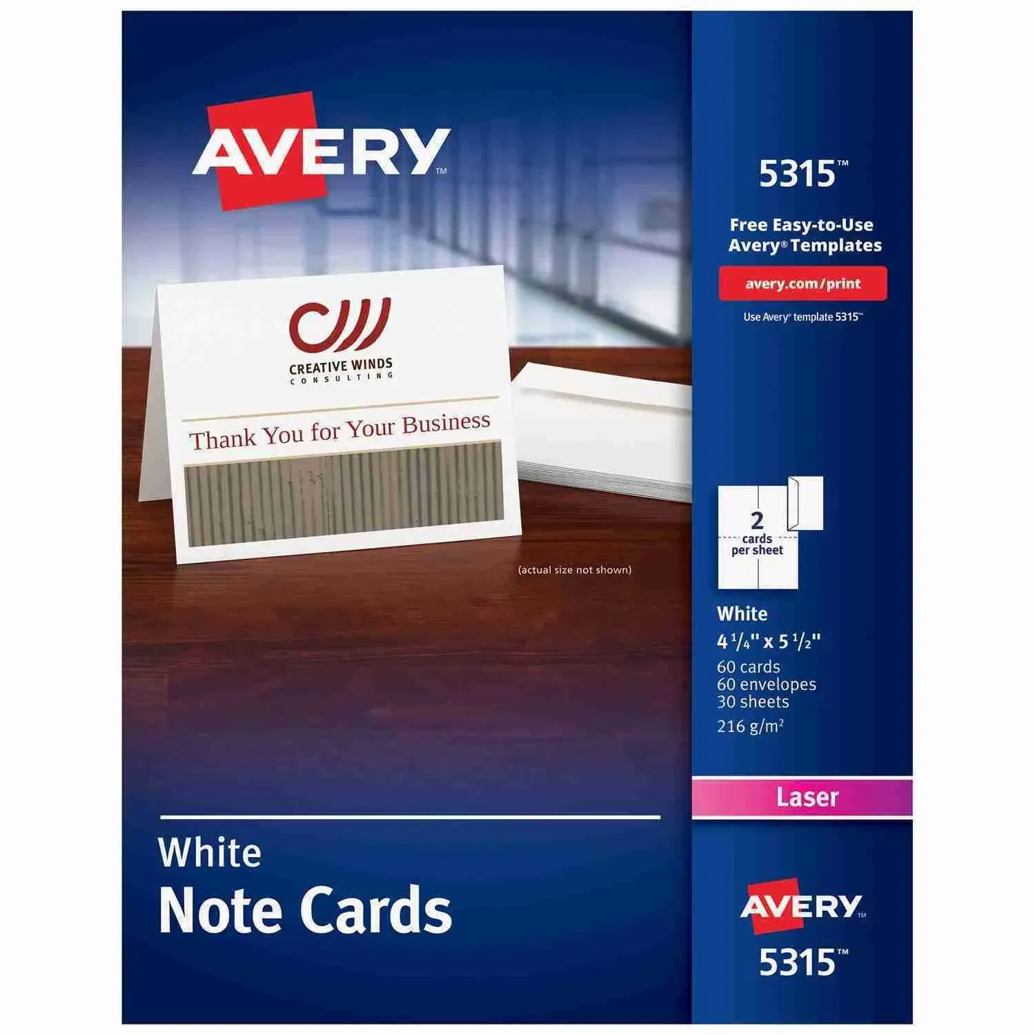 Avery� Printer Compatible Cards, 5-1/2 x 4-1/4, Two per Sheet, 60/Box with Envelopes AVE5315