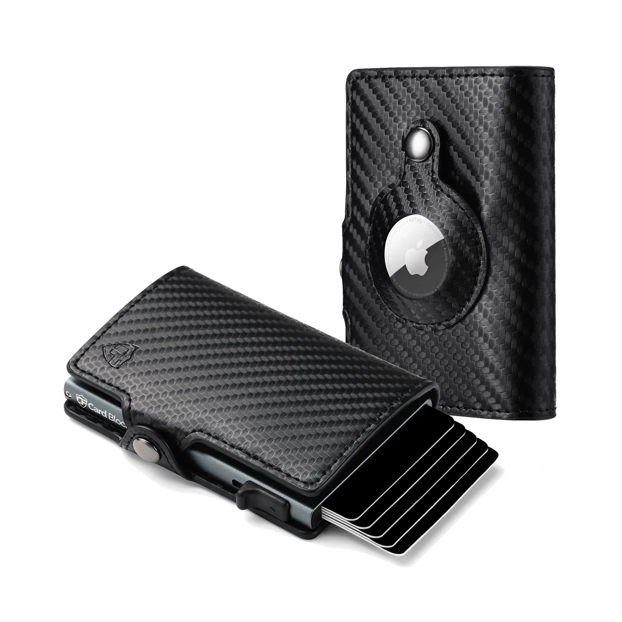 Card Blocr AirTag Tracker Carbon Fiber Style Credit Card Wallet (Airtag Not Included), Black/Titanium