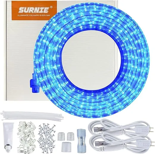 Surnie LED Rope Lights 50ft Flat Flexible Light Strip Blue Waterproof Resistant ...