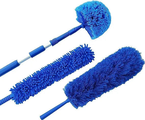 U.S. Duster Company Triple Action Microfiber Dusting Kit with 18-20 feet Aluminum Telescopic Extension Pole - Webster Cobweb Duster, Cathedral Ceiling Fan Duster, Plus Chenille Duster