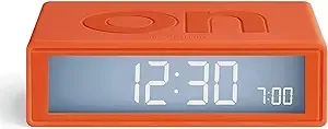 Lexon Flip+ Travel Digital Alarm Clock, Reversible On/Off Faces Small Travel Clock with LCD Display & Touch Sensor Light, Battery Operated, Rubber - Orange