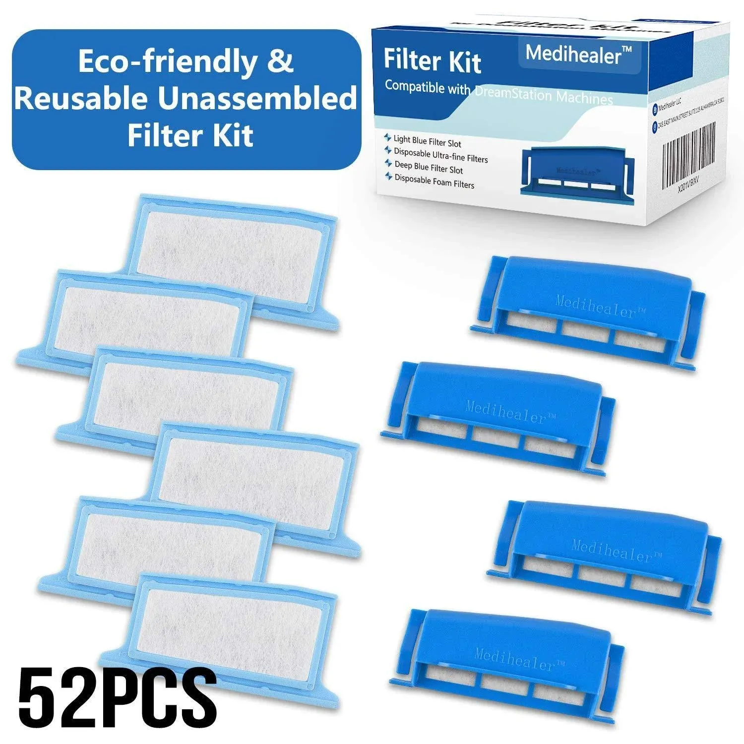 52PCS CPAP Filter Kit for Respironics DreamStation, Includes 22 Pollen Filters, 