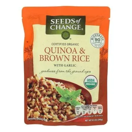 (4 pack) SEEDS OF CHANGE Organic Quinoa & Brown Rice with Garlic, Organic Food, 8.5 OZ Pouch