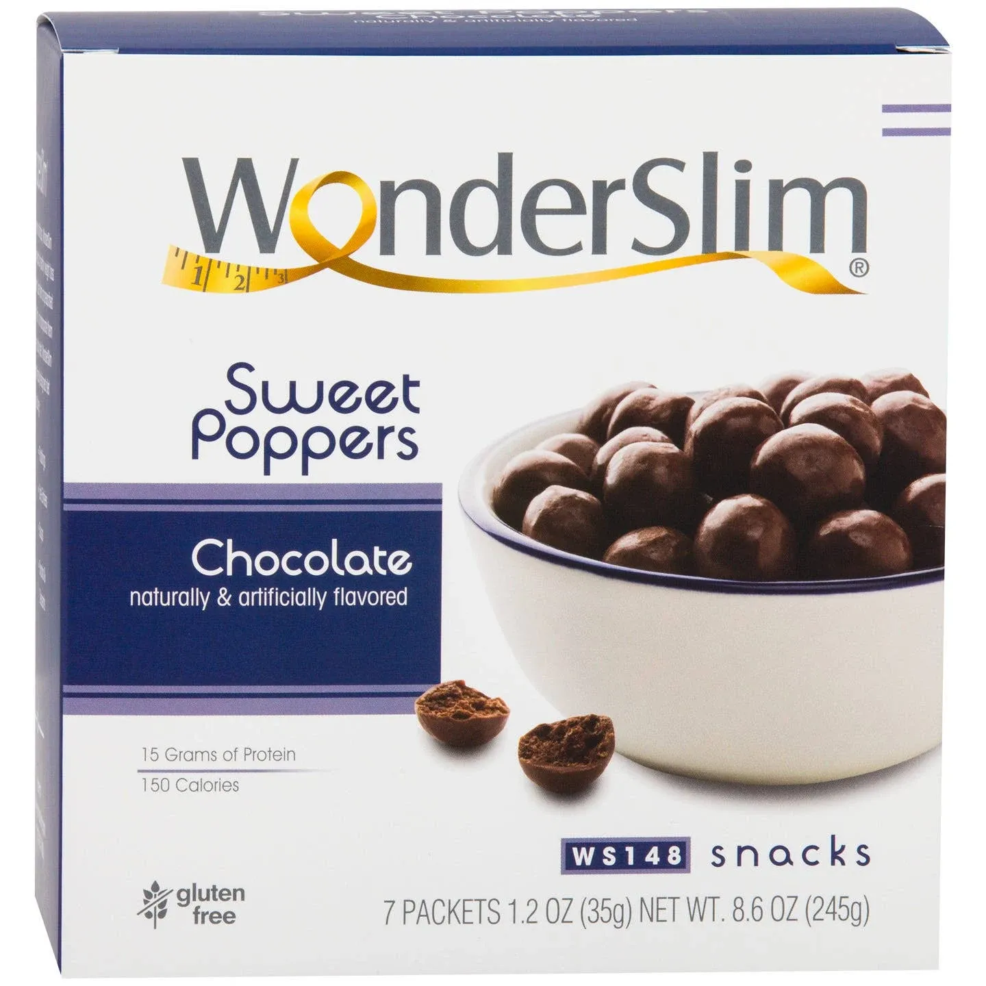 WonderSlim Popper Puff Snacks, Chocolate, 160 Calories, 15g Protein, Gluten Free (7ct)