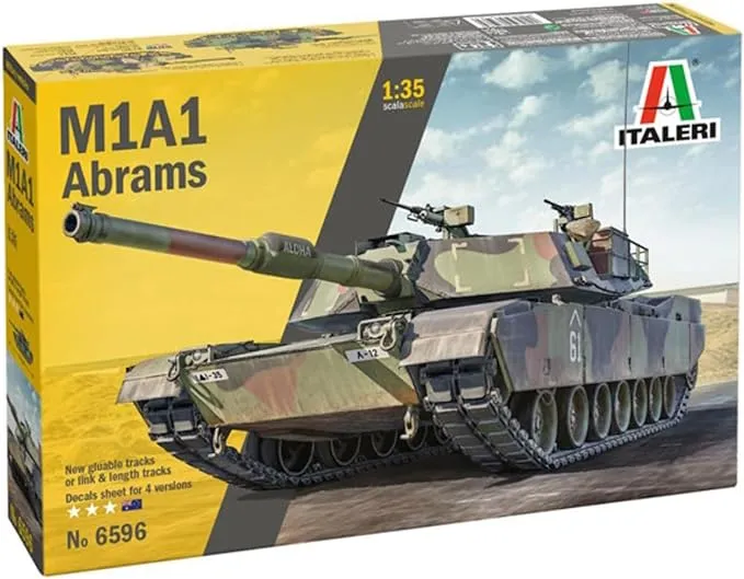 Italeri 6596 M1A1 Abrams 1/35 Scale Plastic Model Kit with Decals for 4 Versions