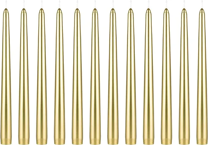 Mega Candles 12 pcs Unscented Gold Taper Candle, Hand Poured Wax Candles 10 Inch