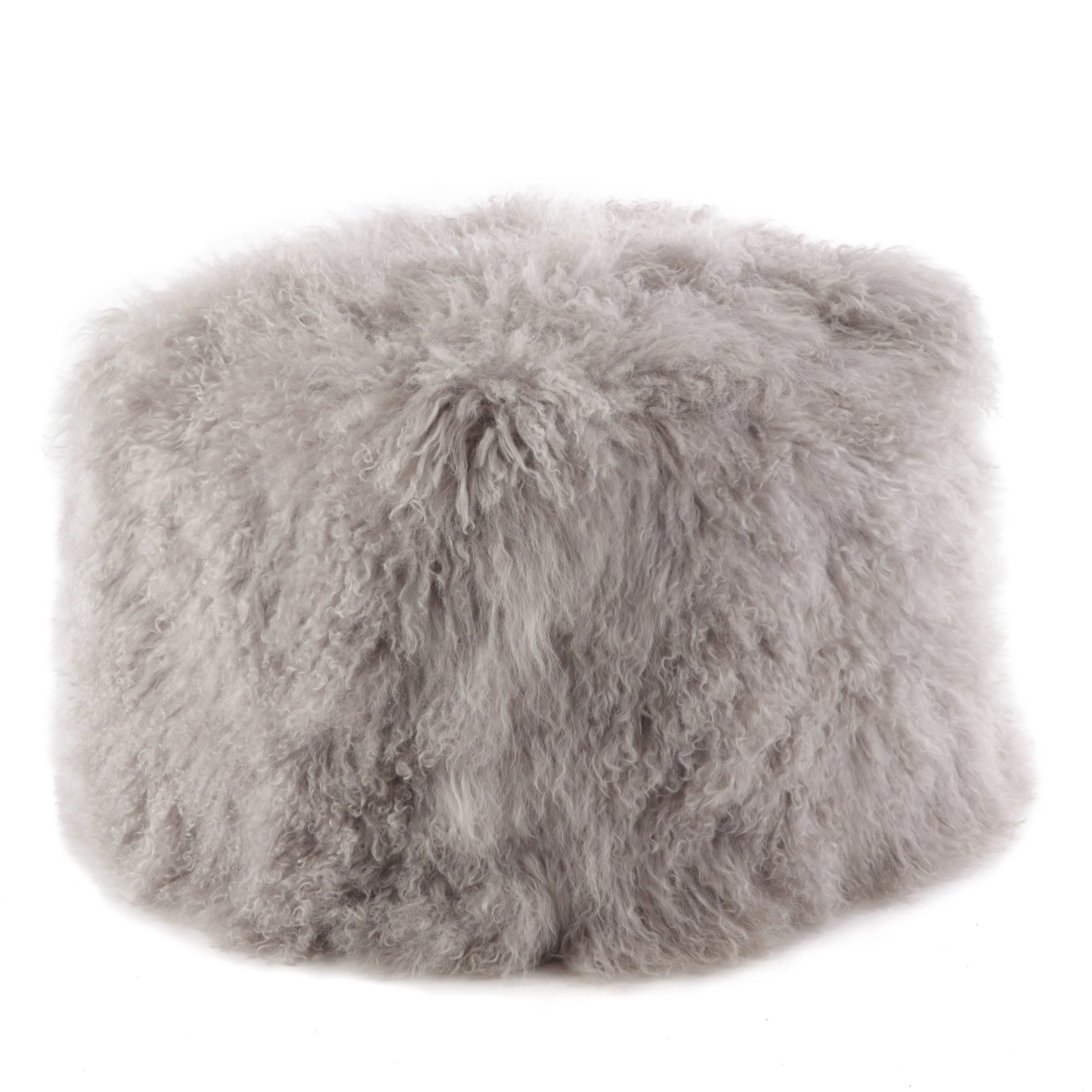 Mongolian Lamb Fur Wool Pouf Ottoman - Saro Lifestyle PU356.FG