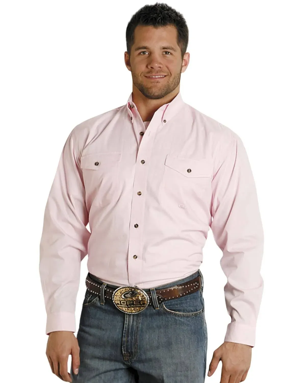 Roper Western Shirt Mens L/S Button Solid Pink 03-001-0365-00<wbr/>66 PI