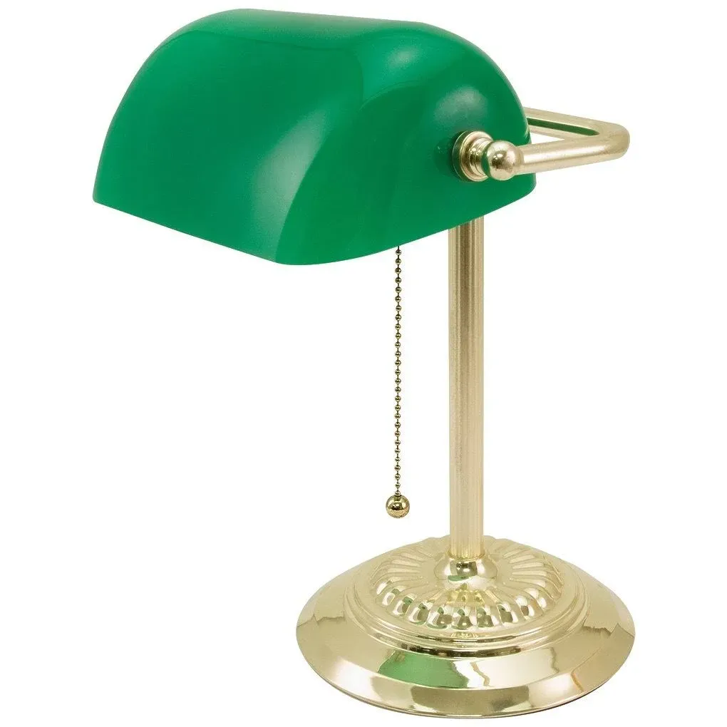 Alera Traditional Banker&s Lamp, Green Glass Shade, Antique Brass