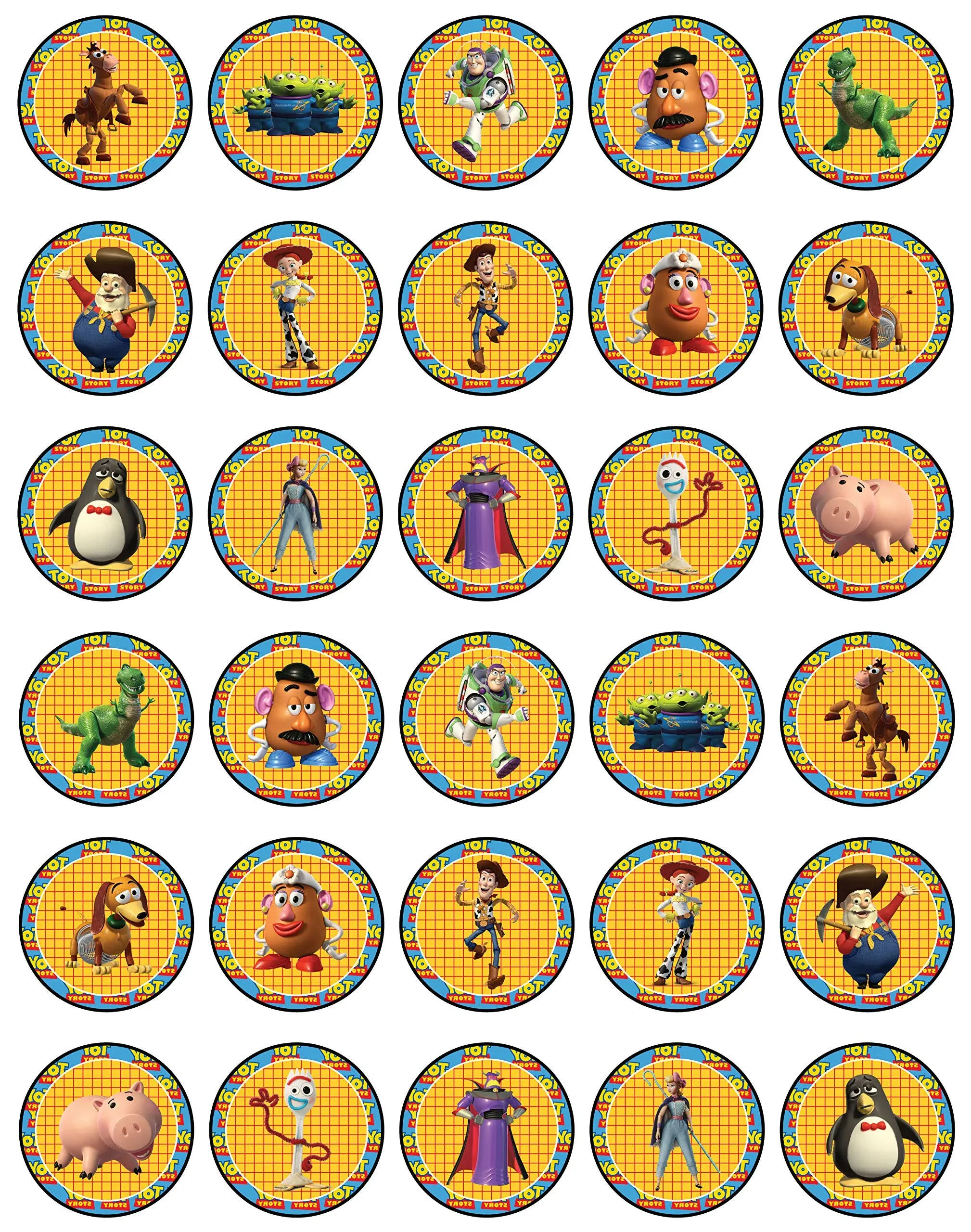 30 x Edible Cupcake Toppers Themed of Toy Story Collection of Edible Cake Decorations | Uncut Edible on Wafer Sheet