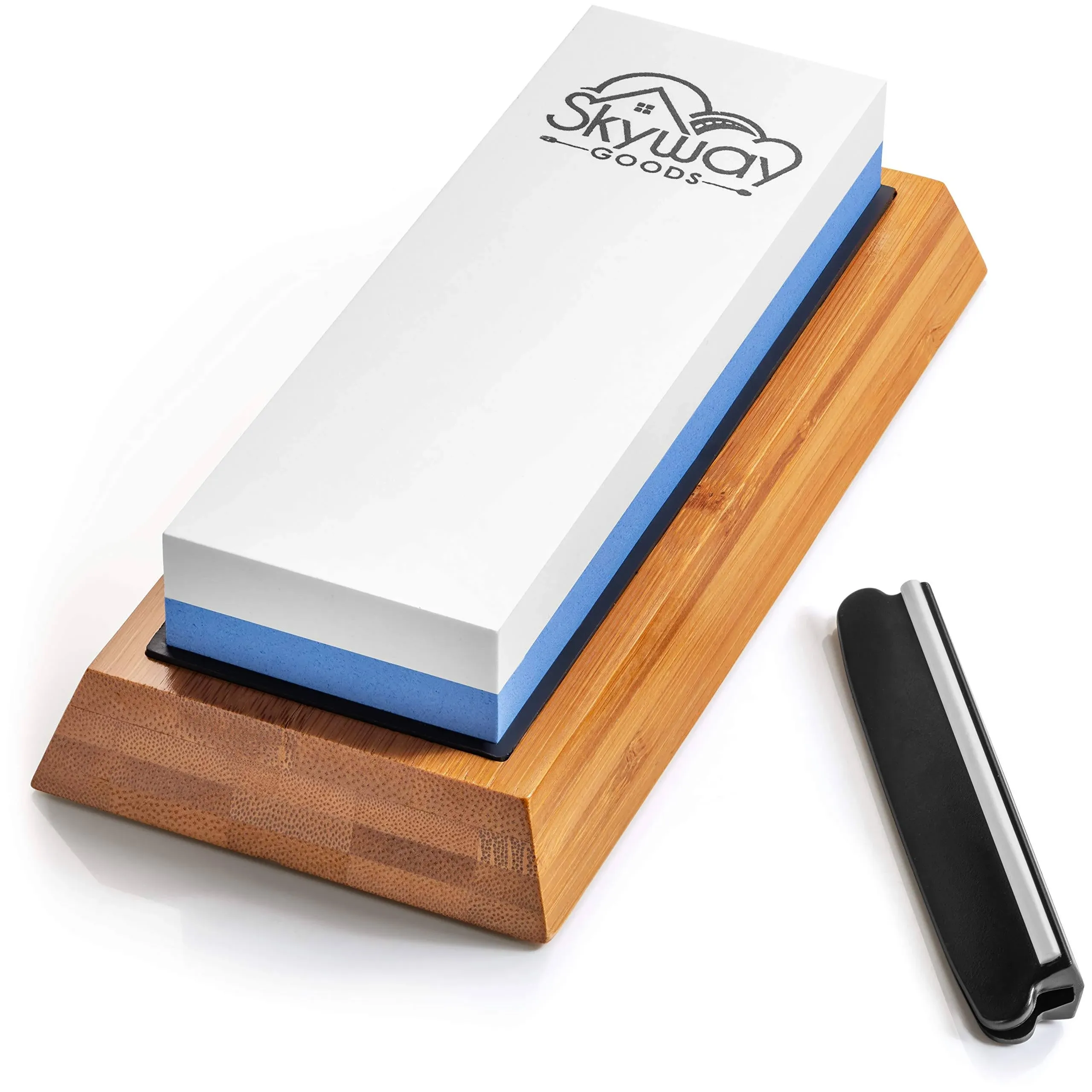 Sharpening Stone Set Dual Grit Whetstone Leather  Stone Bamboo Base