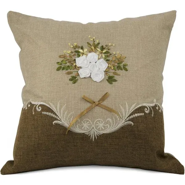 Violet Linen Artistic Decorative Burlap, 18" x 18" Cushion Cover - Brown