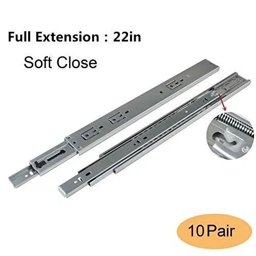 10 Pairs 22inch Drawer Slides Soft Close Ball Bearing Side Mount Drawer Glides 3