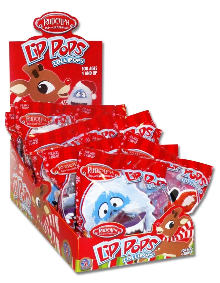 Rudolph The Red-Nosed Reindeer Christmas Lip Pop Lollipops (Pack of 12)