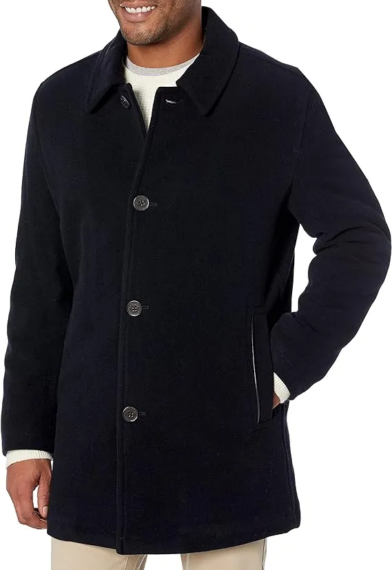 Men's Classic-Fit Car Coat with Faux-Leather Trim