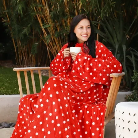 Polka Dots Fleece Wearable Blanket With Sleeve