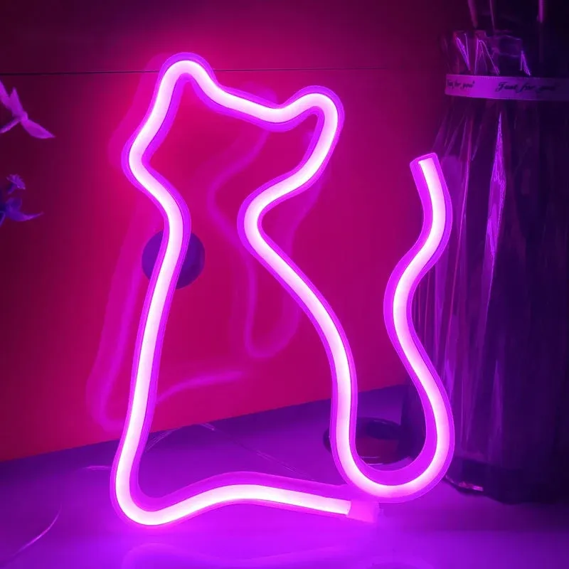 Cat Neon Signs,USB or 3-AA Battery Powered Neon Light,LED Lights Table