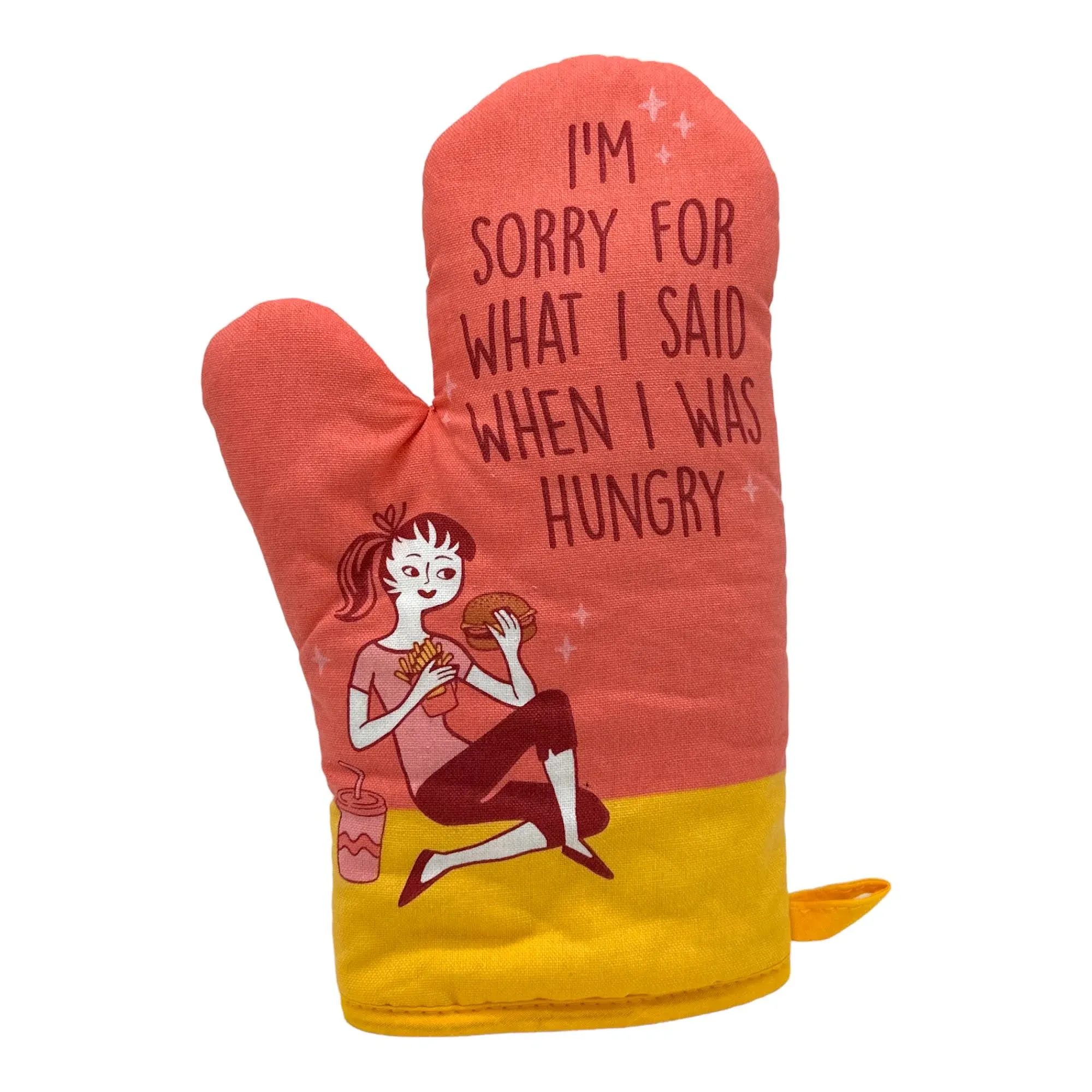 Sorry For What I Said When Hungry Oven Mitt, Housewarming Gift, Pot Holder, Christmas Gift, Hostess Gift, Funny Oven Mitts, Vintage Lady