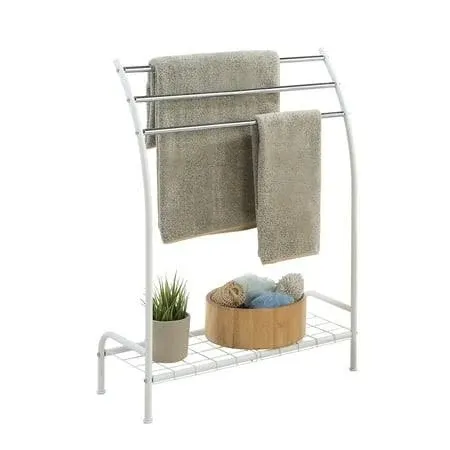 SunnyPoint Freestanding 3 Hanging Bar Towel Rack with Bottom Shelf (BLK)